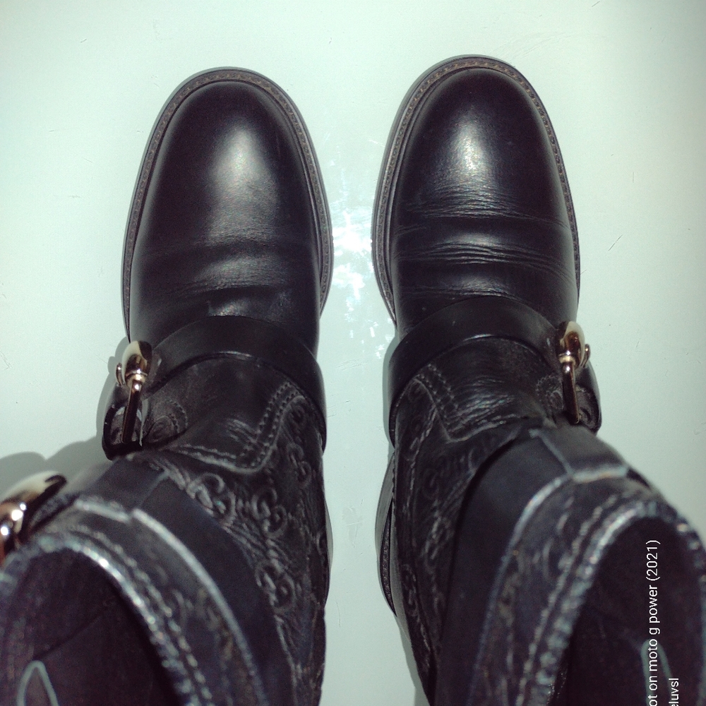 GUCCI Black Leather GG Guccissima Biker Boots 🖤 AUTHENTIC! - Picture 2 of 16